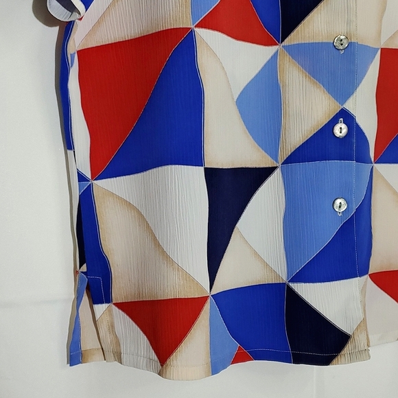 Allison Daley Blue/Red/White/Cream Lightweight Abstract Button-Up Blouse - Sz 16 - Picture 4 of 13